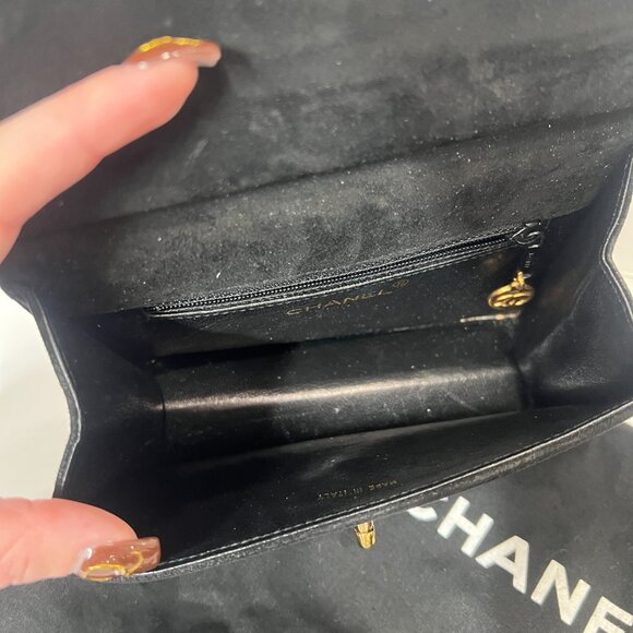 CHANEL Black Suede '96-'97 Gold Turn-Lock Mini Chain Strap Crossbody - Picture 7 of 11